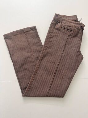 Frankie B Y2K Women’s Low Rise Herringbone Pants Brown Flap Pocket Made in USA